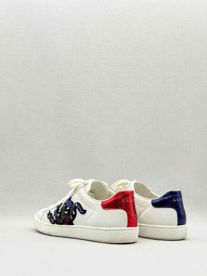 GUCCI Snake Ace White Embellished Size EU 37.5 Sneakers