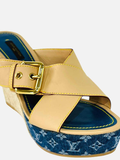 LOUIS VUITTON Espadrille Beige & Blue Monogram Wedges