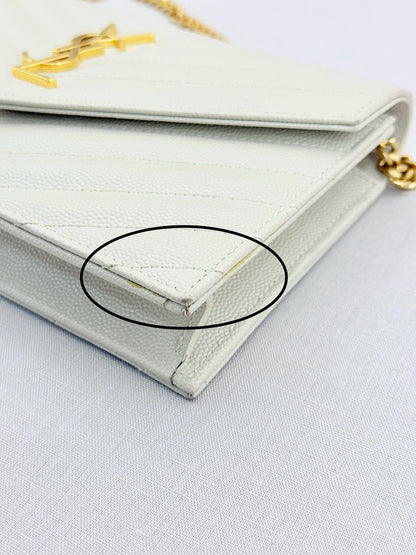 SAINT LAURENT Cassandre White Chevron Shoulder Bag