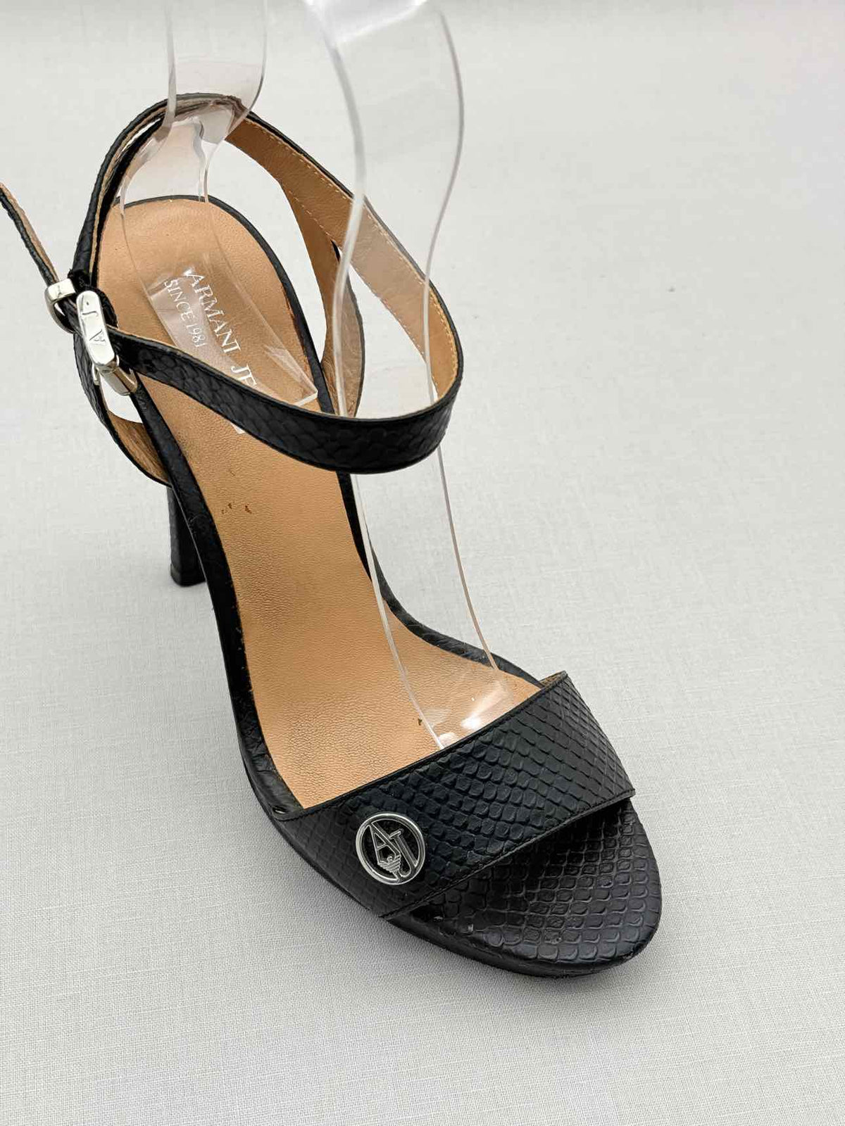 ARMANI JEANS Black Textured Size EU 38 Heeled Sandals