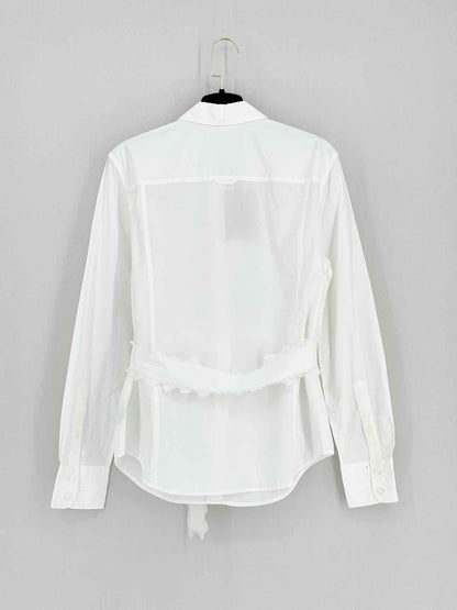 TORY BURCH White Ruffled Trim Size US 10 Shirt