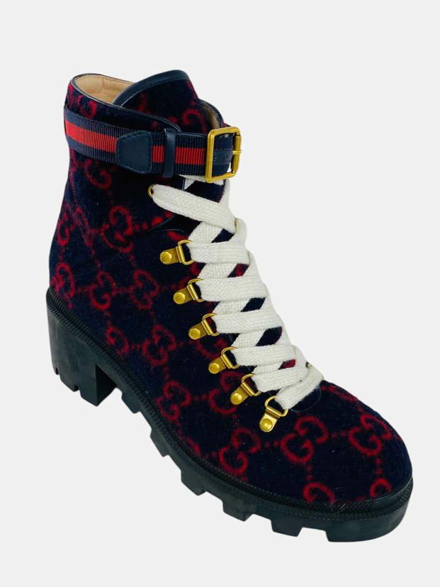 GUCCI Combat Blue & Red Size EU 40 Ankle Boots