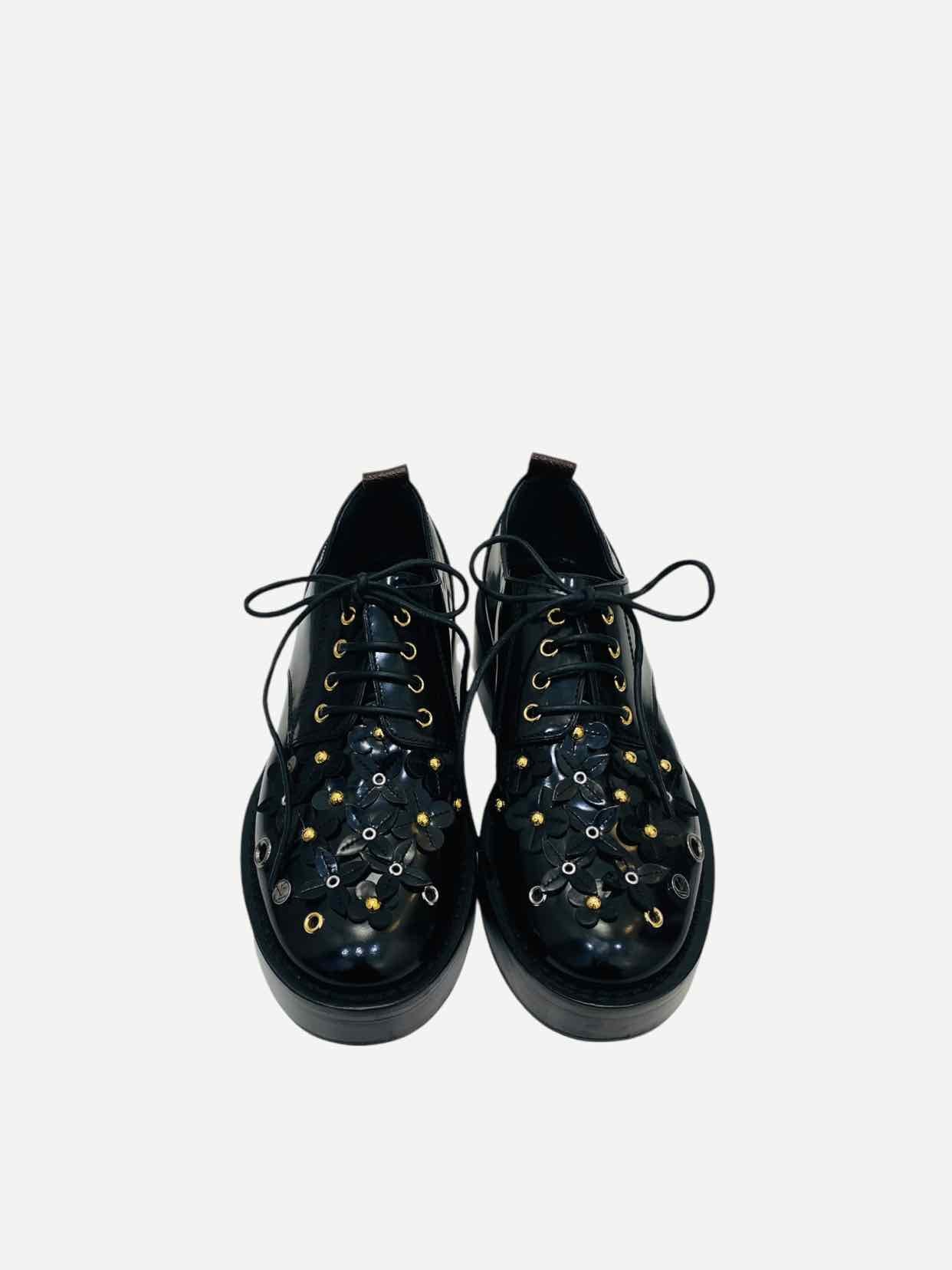 LOUIS VUITTON Black Monogram Applique Brogues 35