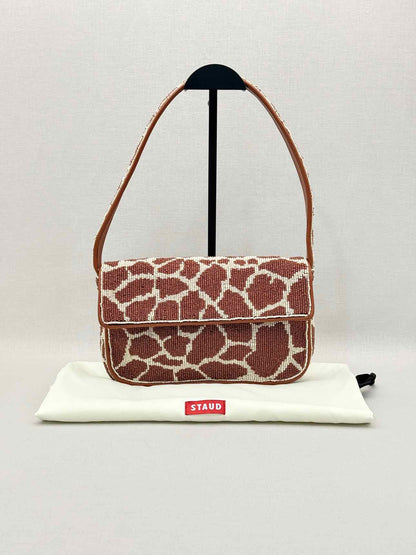 STAUD Tommy Brown & Beige Giraffe Print Shoulder Bag