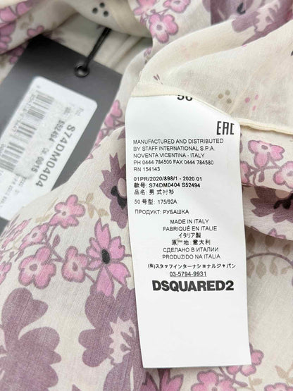 DSQUARED2 Cream & Purple Floral Print Size US 14 Blouse