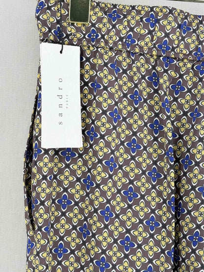 SANDRO Danny Brown Multicolor Floral Print Pants