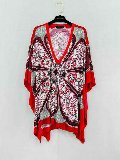 GUCCI Plunge Neckline Red Multicolor Size One Size Top