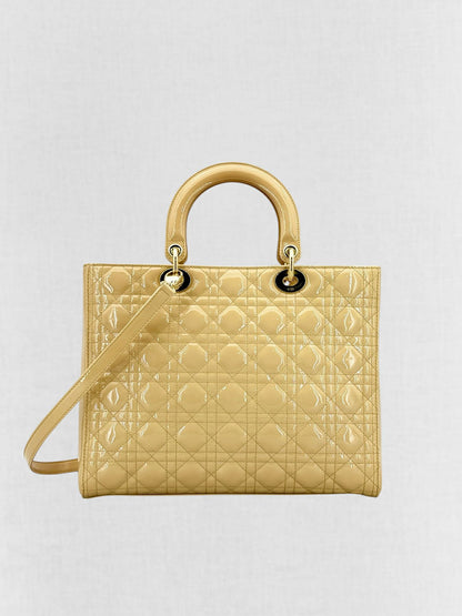 DIOR Lady Dior Beige Cannage Top Handle