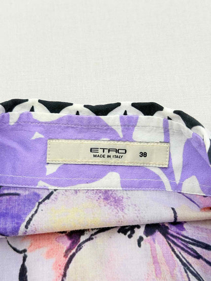 ETRO White Multicolor Floral Print Size US 2 Shirt