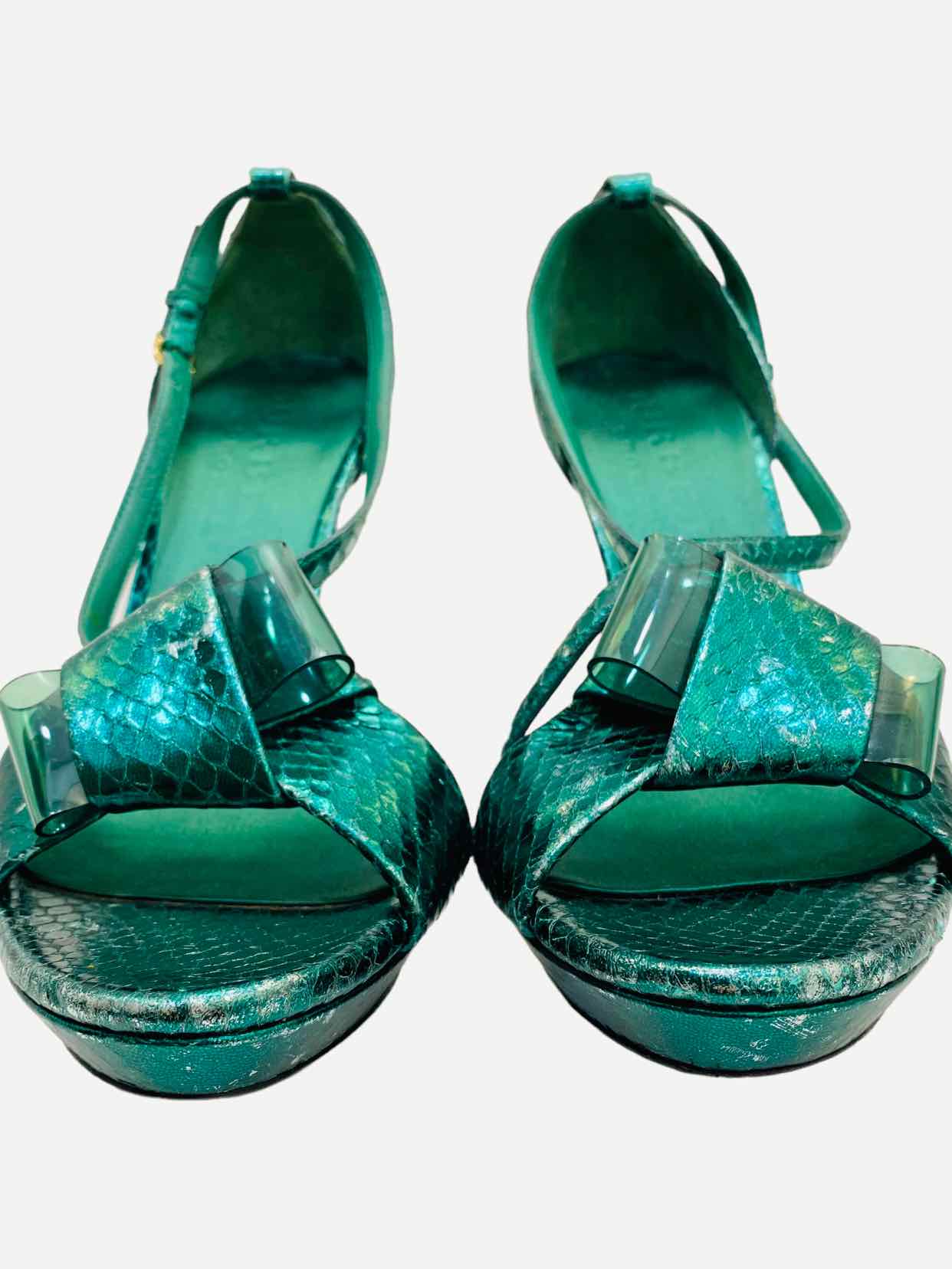 BURBERRY Metallic Green Size EU 41 Heeled Sandals