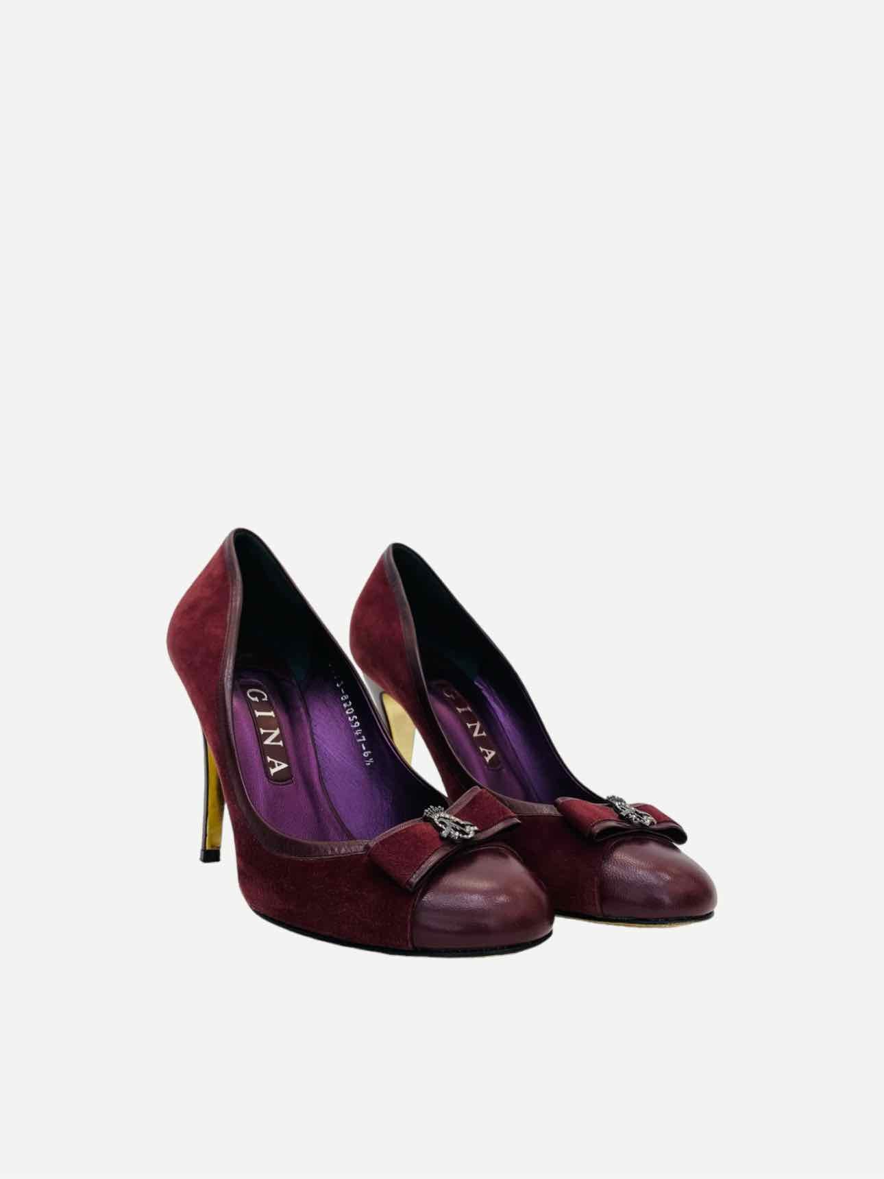 GINA Bow Burgundy Pumps 39.5