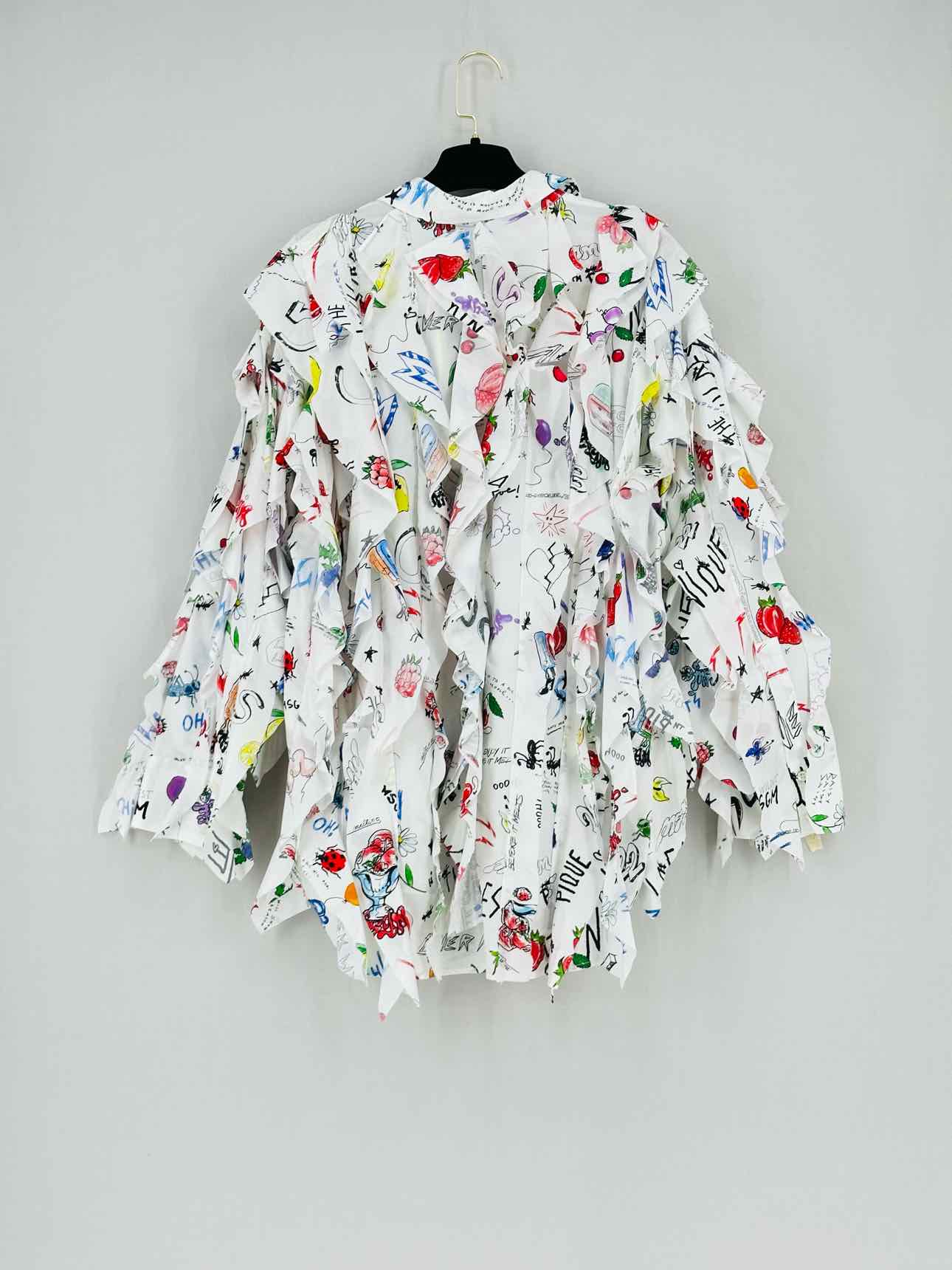 MSGM Ruffled White Multicolor Graffiti Size US 6 Shirt
