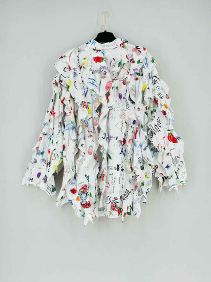 MSGM Ruffled White Multicolor Graffiti Size US 6 Shirt