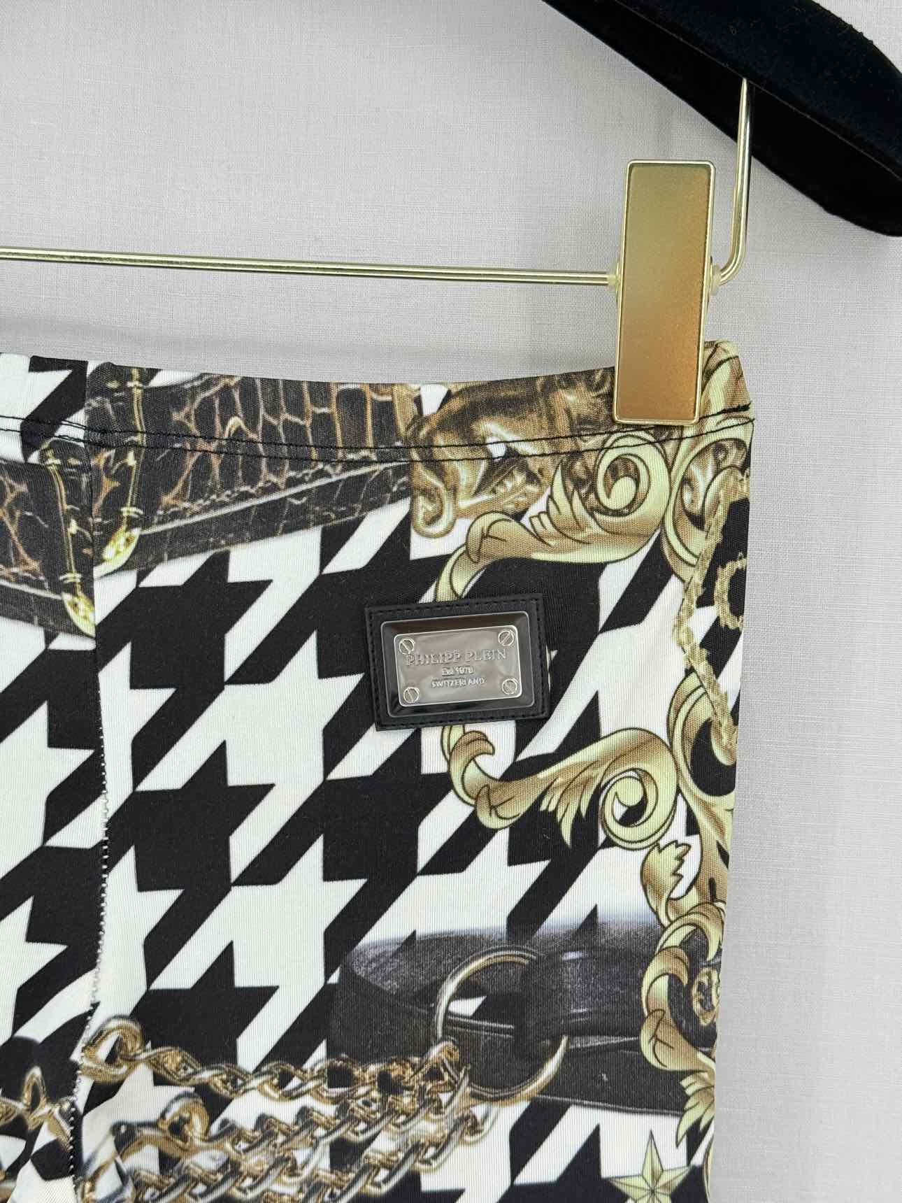 PHILIPP PLEIN Black, Gold & White Size Small Leggings