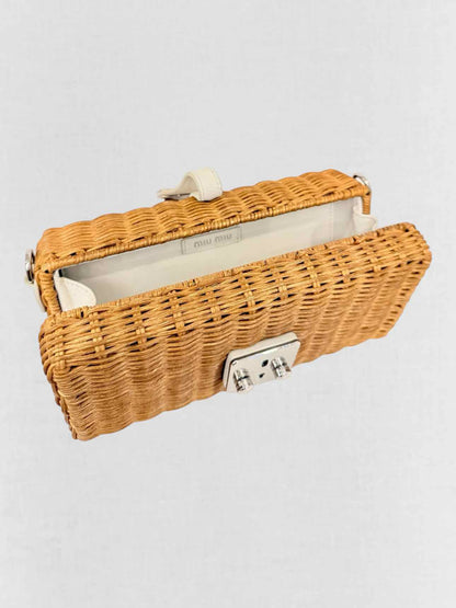 MIU MIU Midollino Brown w/ White Woven Clutch