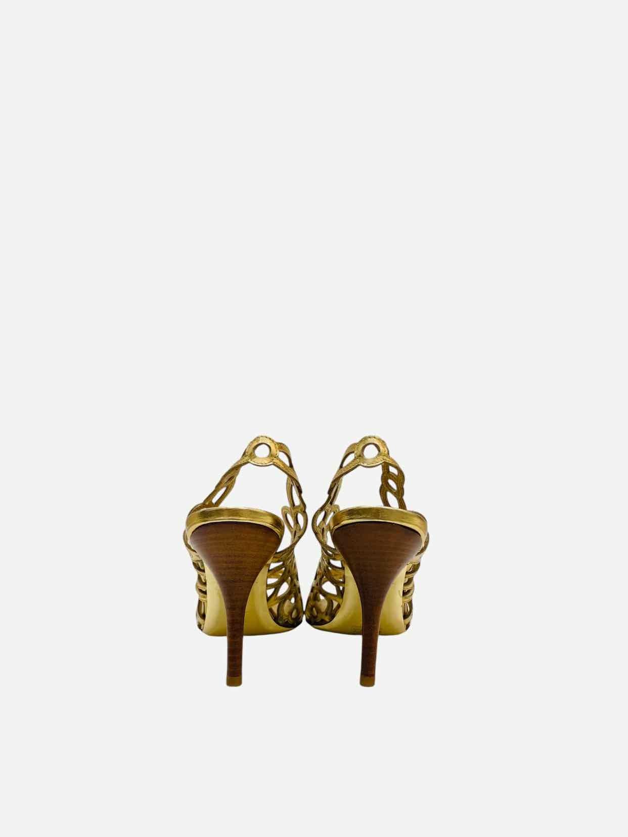 LOUIS VUITTON Laser Cut Metallic Gold Slingbacks