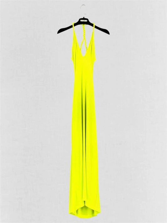 DION LEE V-Neck Rope Neon Green Size US 4 Long Dress