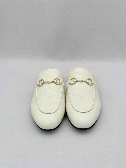 GUCCI Horsebit White GG Embossed Size EU 37.5 Mules