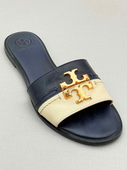 TORY BURCH Navy Blue & Beige Size EU 36 Flats