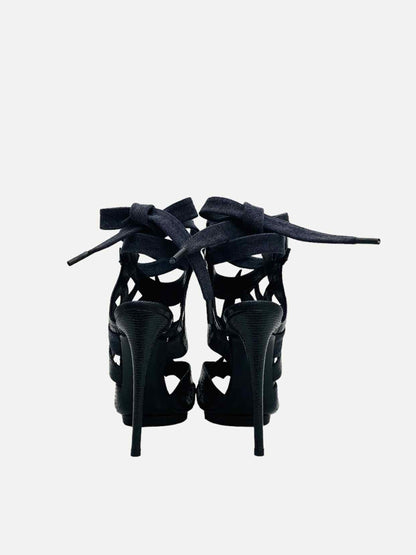 BALENCIAGA Vintage Black Embossed Heeled Sandals 38