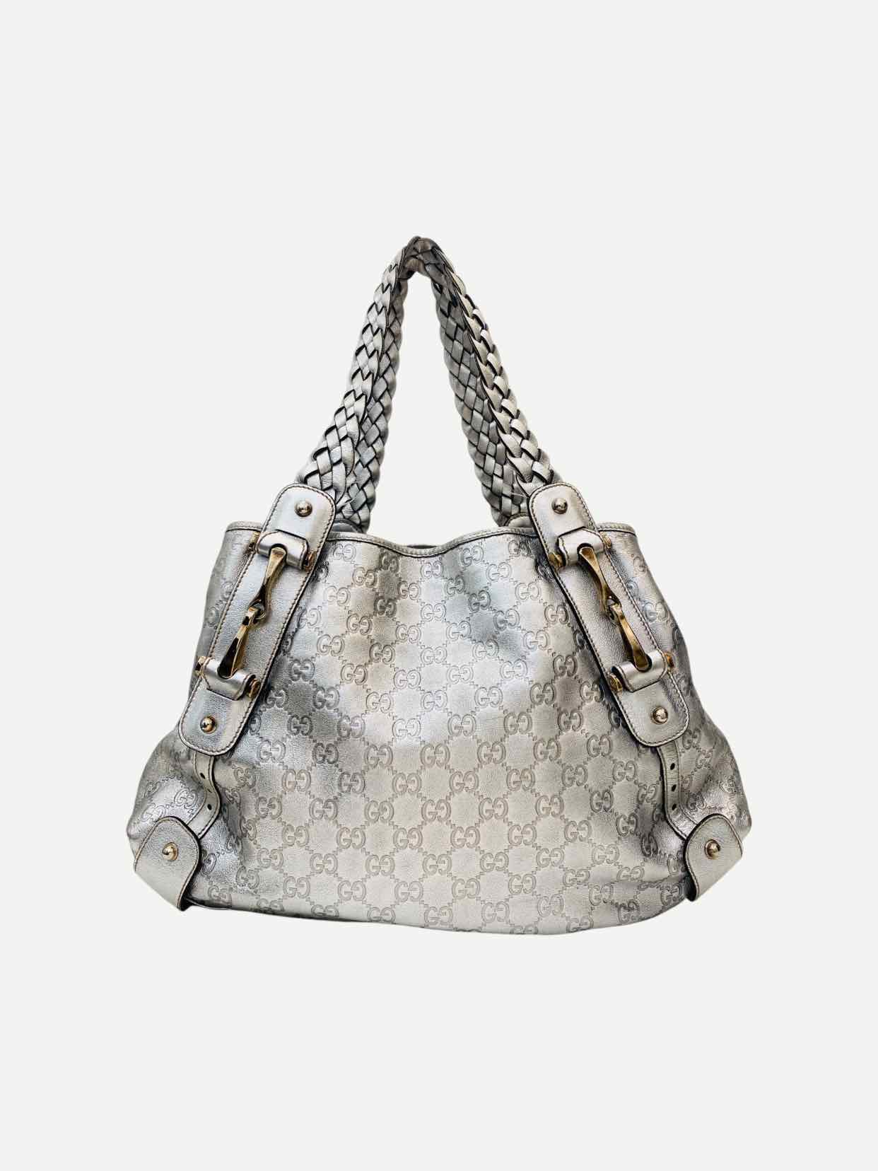 GUCCI Horsebit Silver Guccissima Shoulder Bag