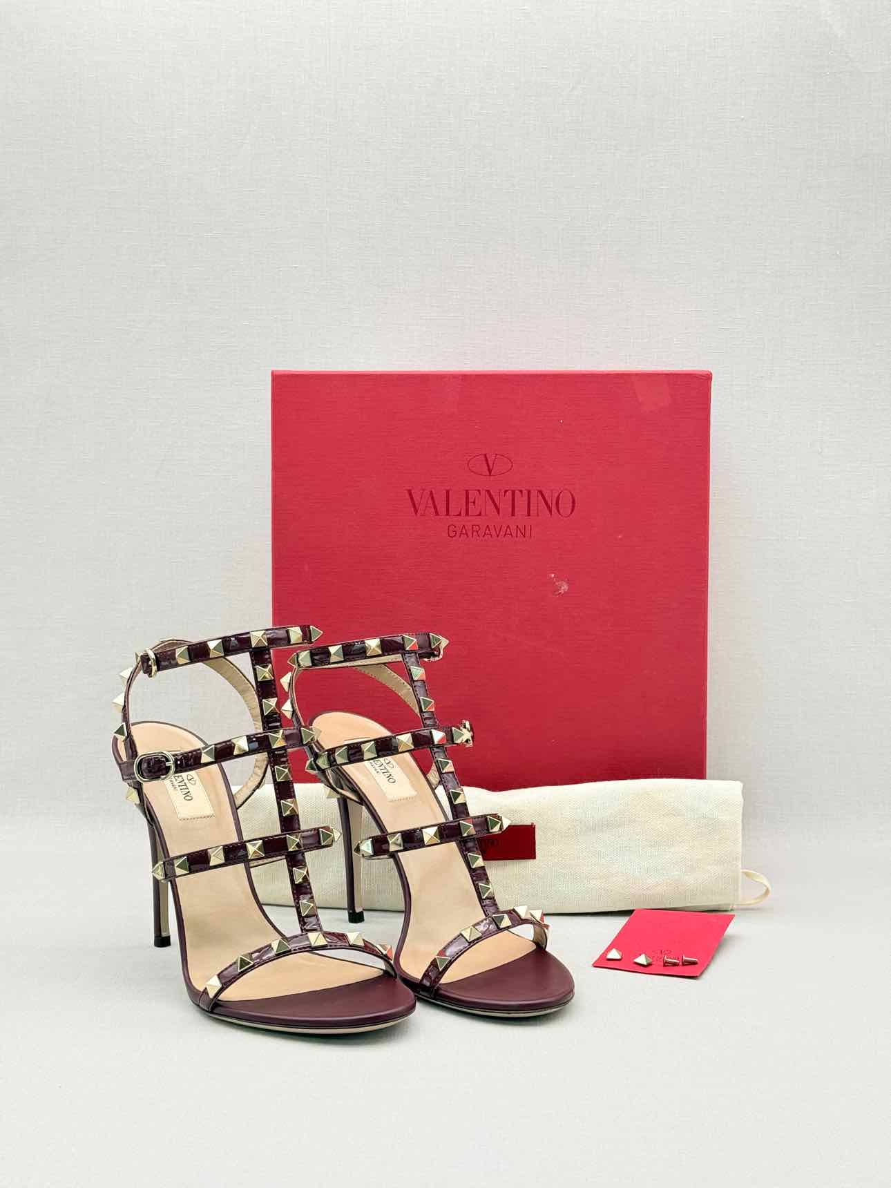 VALENTINO Rockstud Burgundy Size EU 39 Heeled Sandals