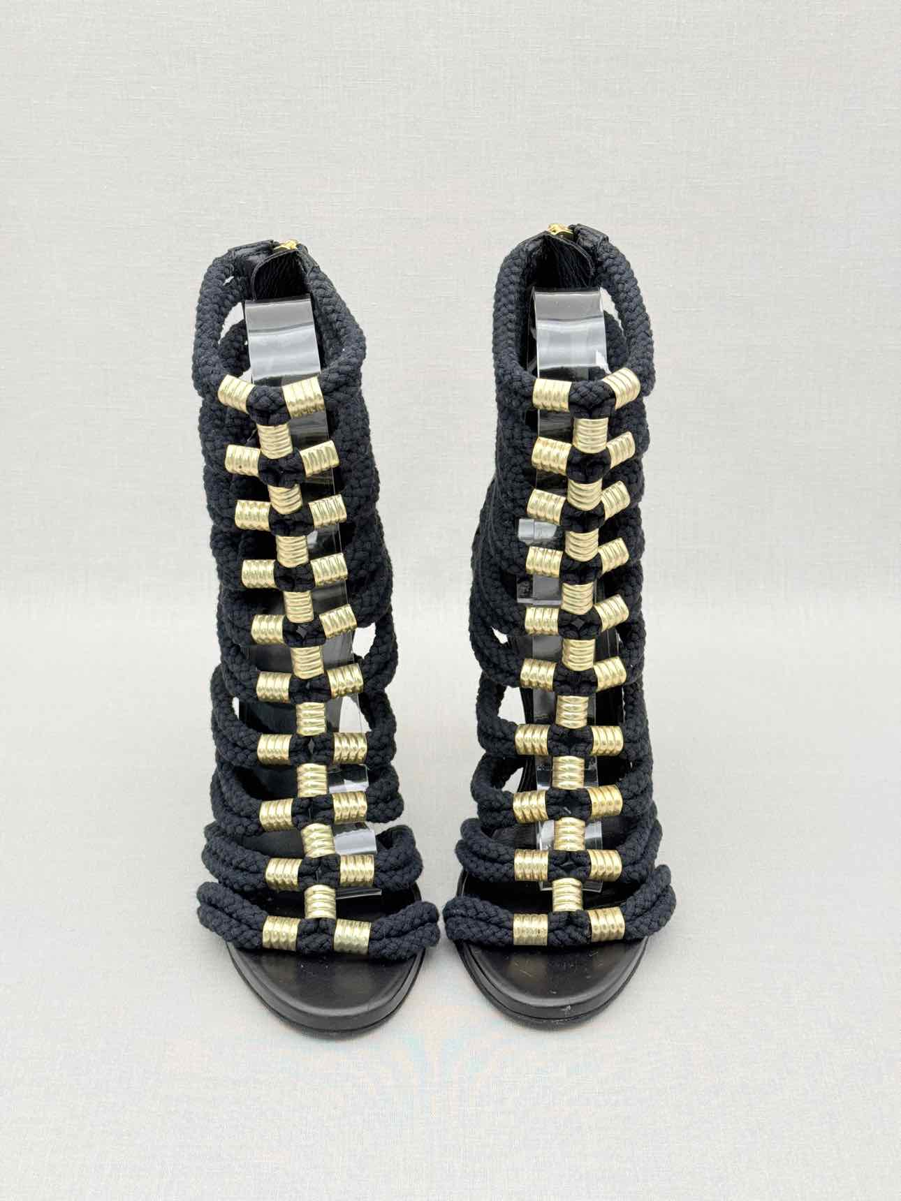 BALMAIN Gladiator Black Rope Size EU 37 Heeled Sandals