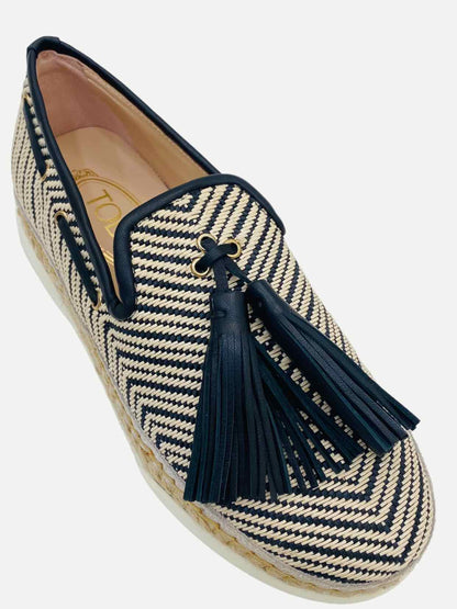 TOD'S Espadrille Black & Cream Flats 36.5