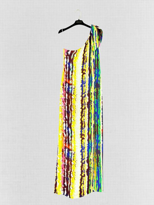 HALSTON Yellow Multicolor Printed Size US 8 Long Dress