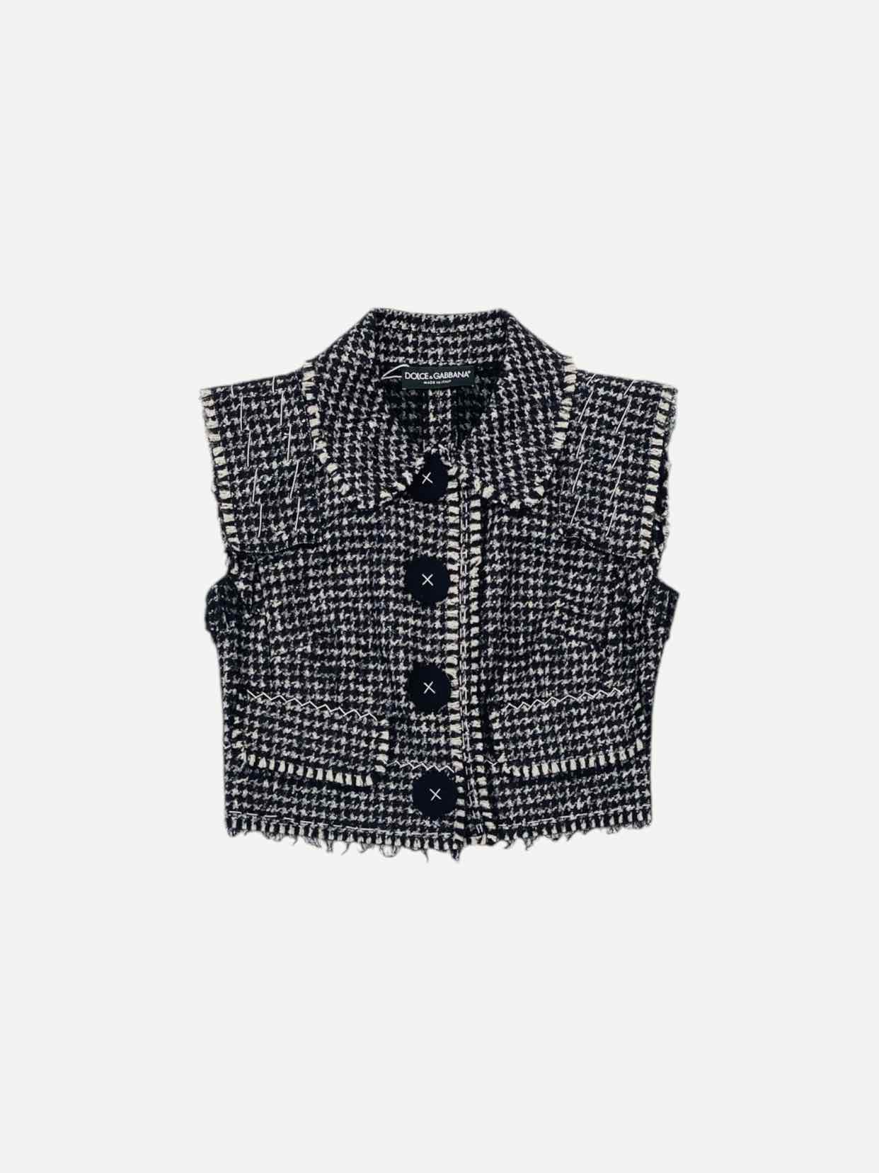 DOLCE & GABBANA Cropped Black & White Houndstooth Vest