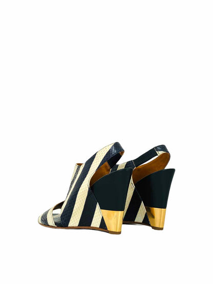 CHLOE Cream & Black Striped Size EU 34 Wedges