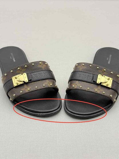 LOUIS VUITTON LOCK IT Brown & Black Size EU 37.5 Slides