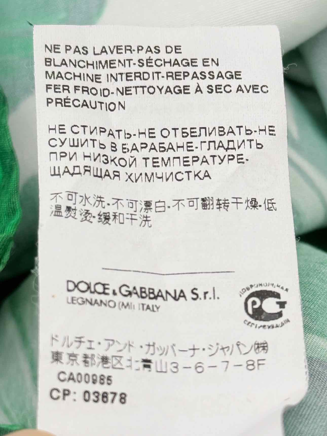 DOLCE & GABBANA White & Green Leaf Print Size US 0 Top