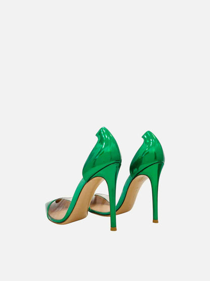 GIANVITO ROSSI Plexi Metallic Green Size EU 39 Pumps