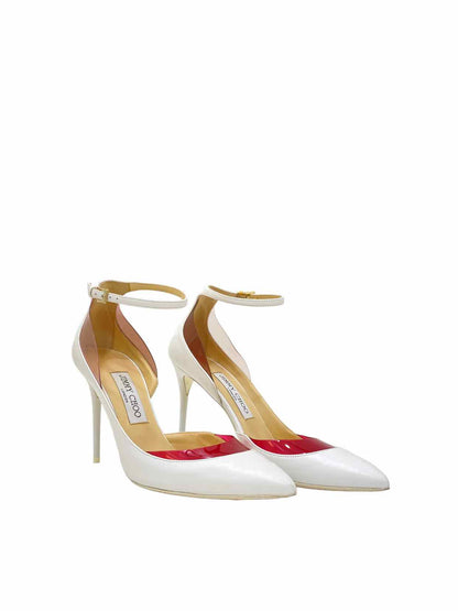 JIMMY CHOO Ankle Strap White w/ Red Pumps