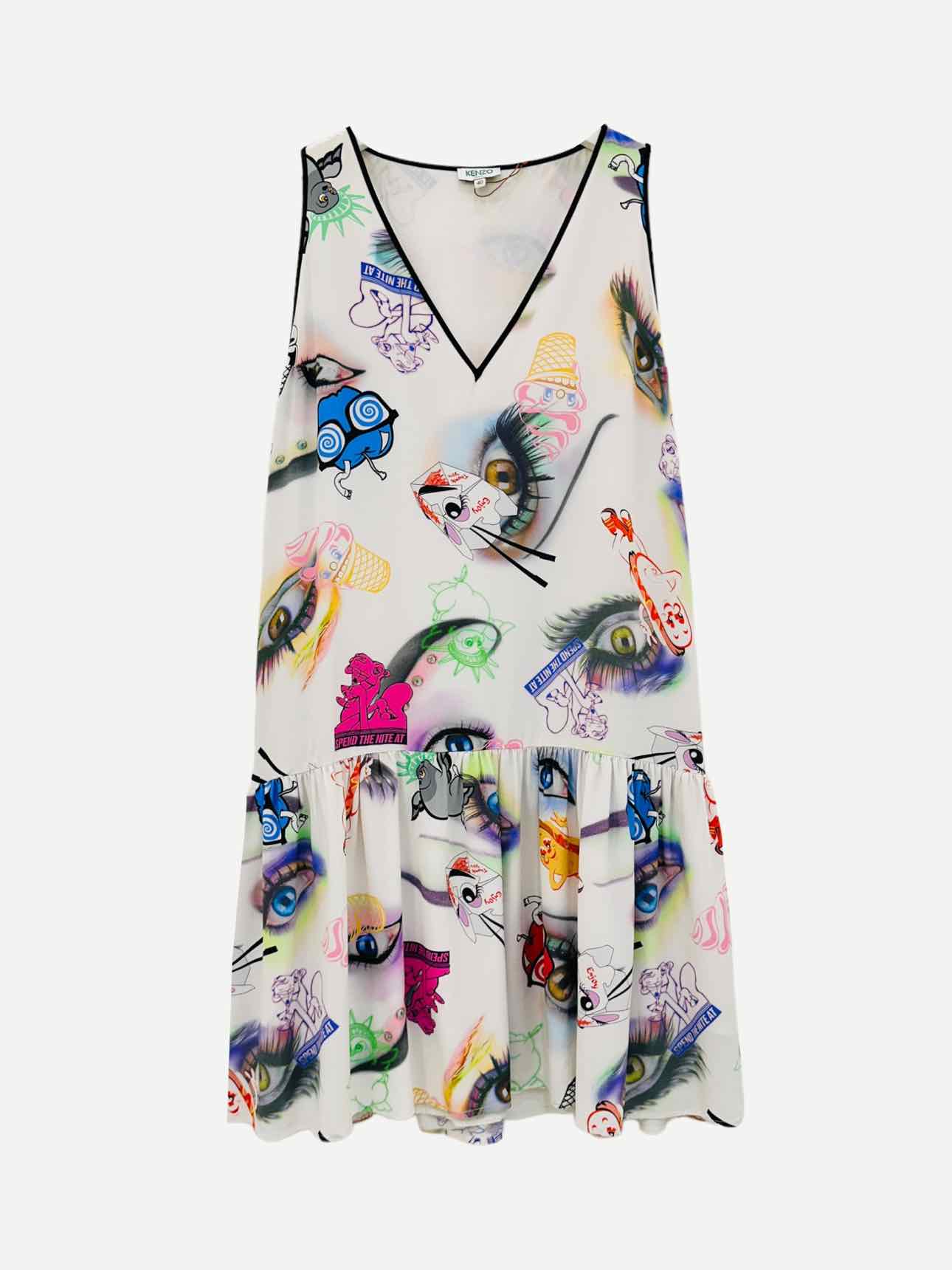 KENZO Mini White Multicolor Printed Mini Dress US4