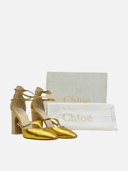 CHLOE Ankle Strap Metallic Gold Heeled Sandals