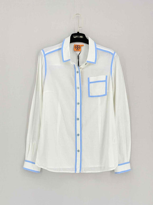TORY BURCH White w/ Blue Trim Size US 10 Shirt
