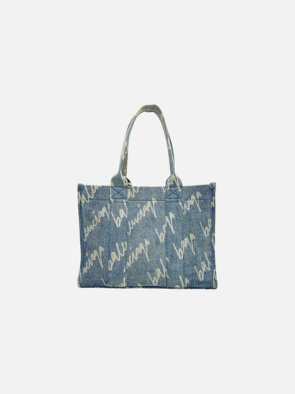 BALENCIAGA Scribble Blue & White Logo Tote Bag