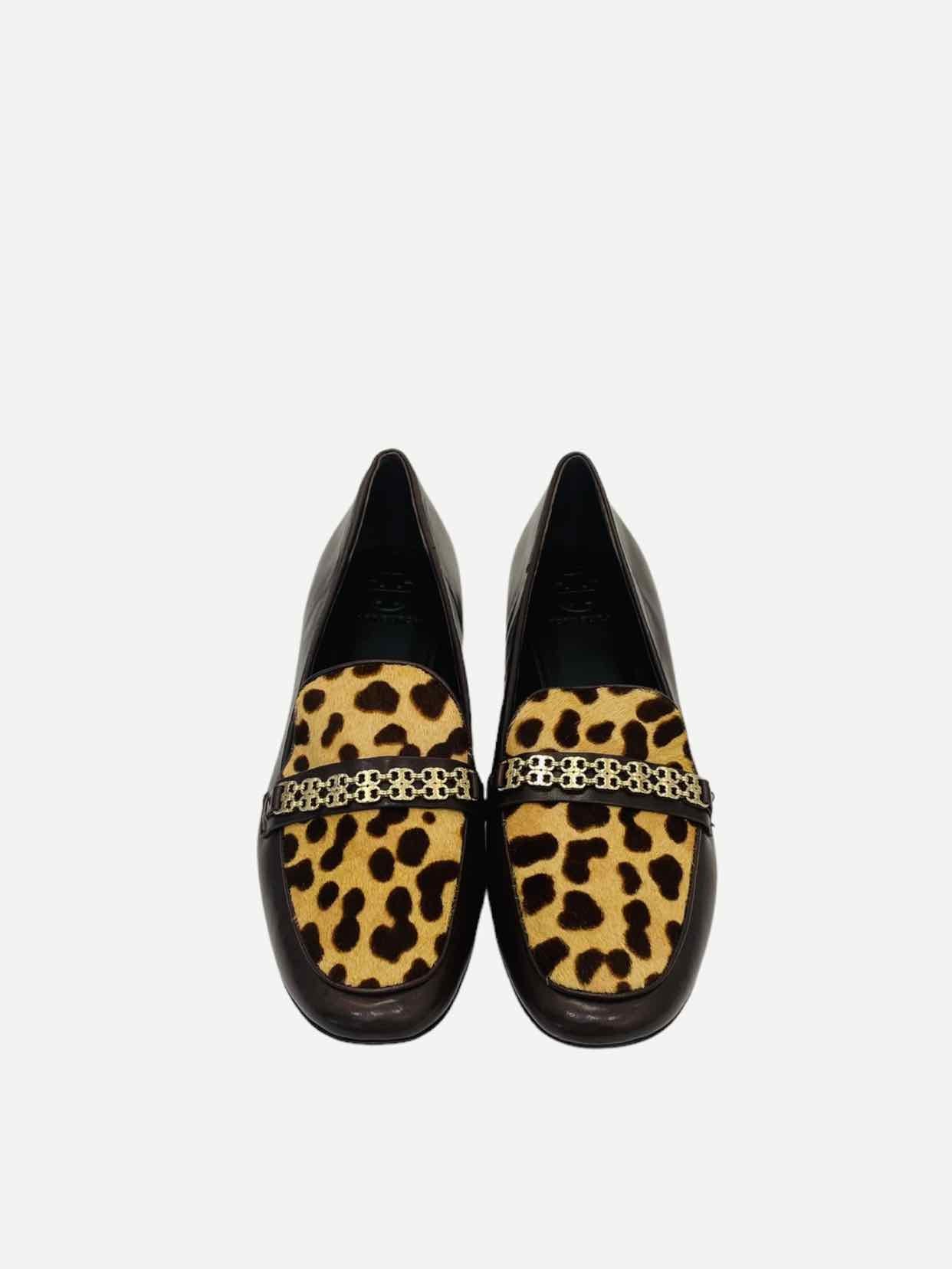 TORY BURCH Billy Brown & Beige Leopard Smoking Slippers