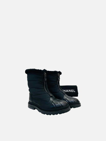 CHANEL Shearling Black Ankle Boots