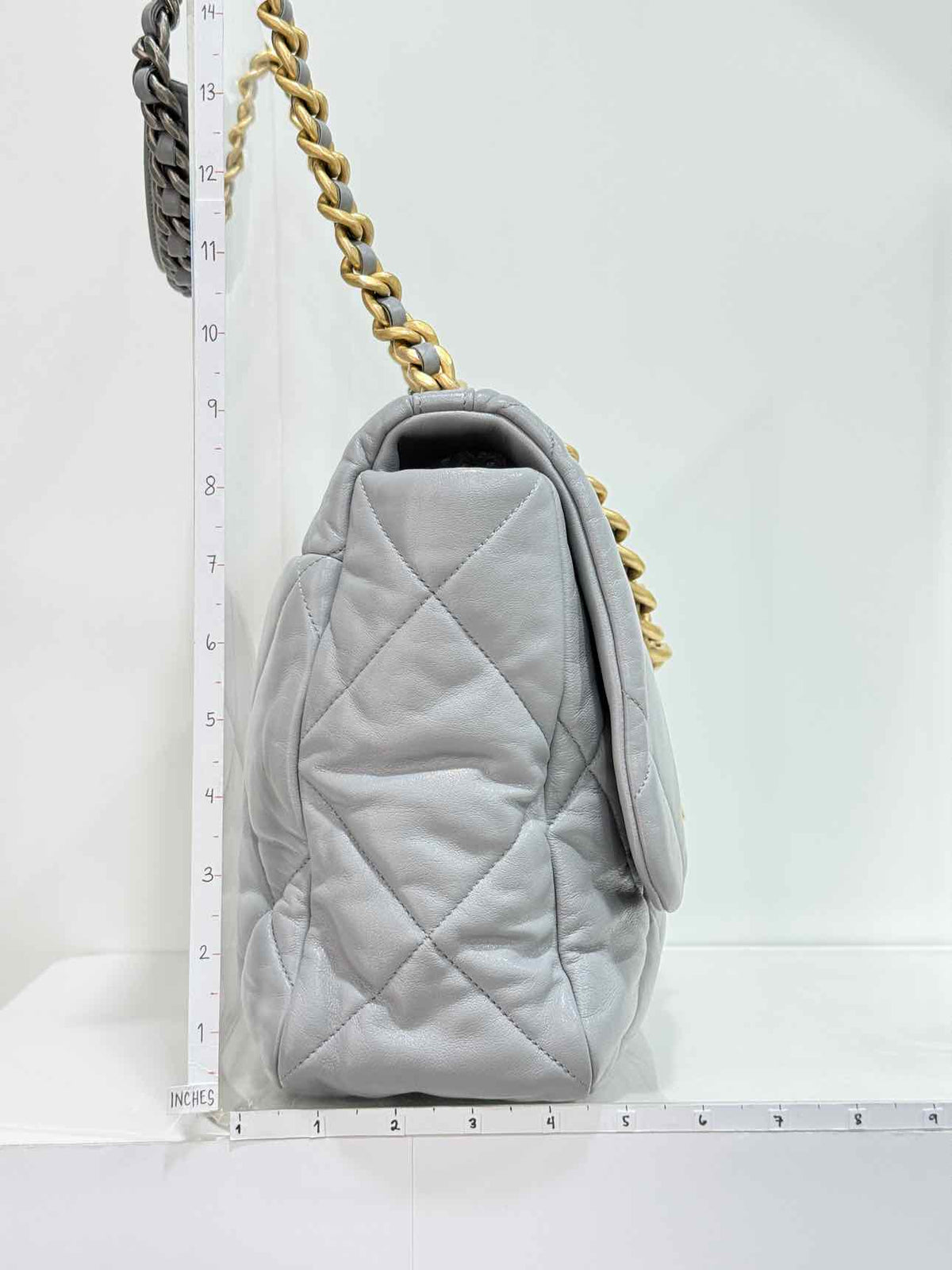 CHANEL 19 Flap Grey Quilted Shoulder Bag