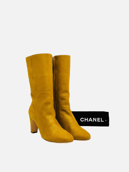 CHANEL CC Metallic Gold Mid Calf Boots