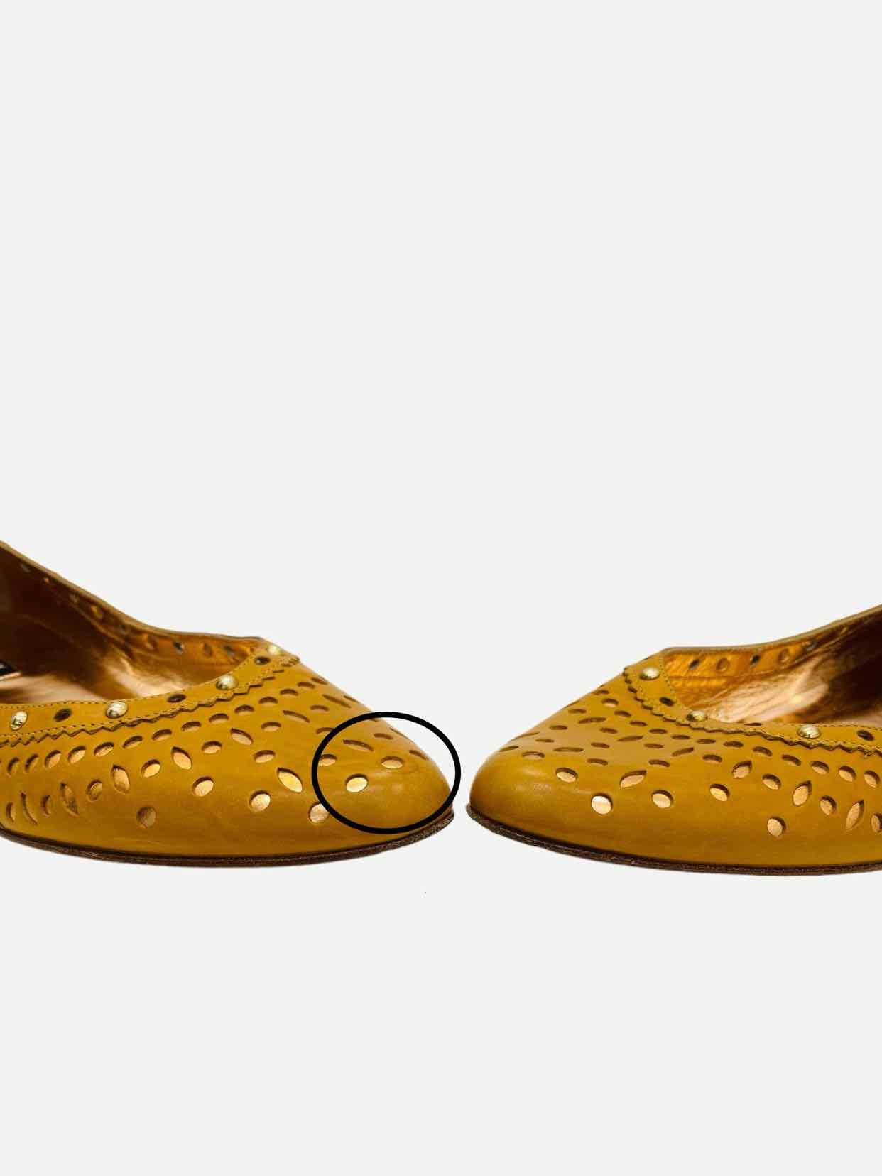 SERGIO ROSSI Tan Perforated Ballet Flats