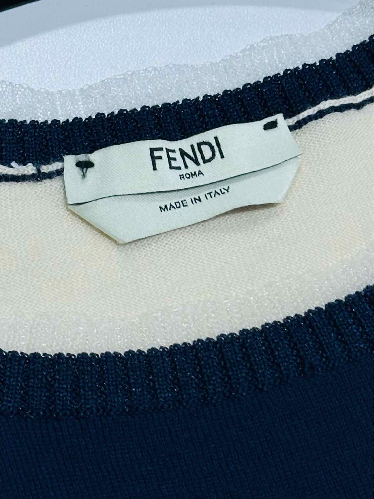 FENDI Fitted Blue & Cream Striped Size US 4 Sweater