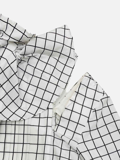 MONSE Cutout Sleeve White & Black Plaid Shirt