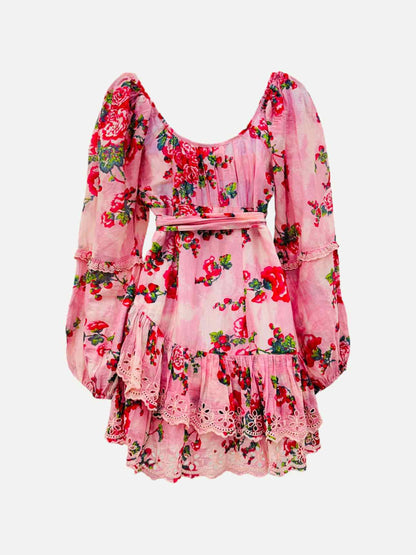 LOVE SHACK FANCY Mini Pink Floral Mini Dress US4