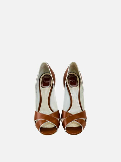 CHRISTIAN DIOR Cannage Heel Brown Pumps 39