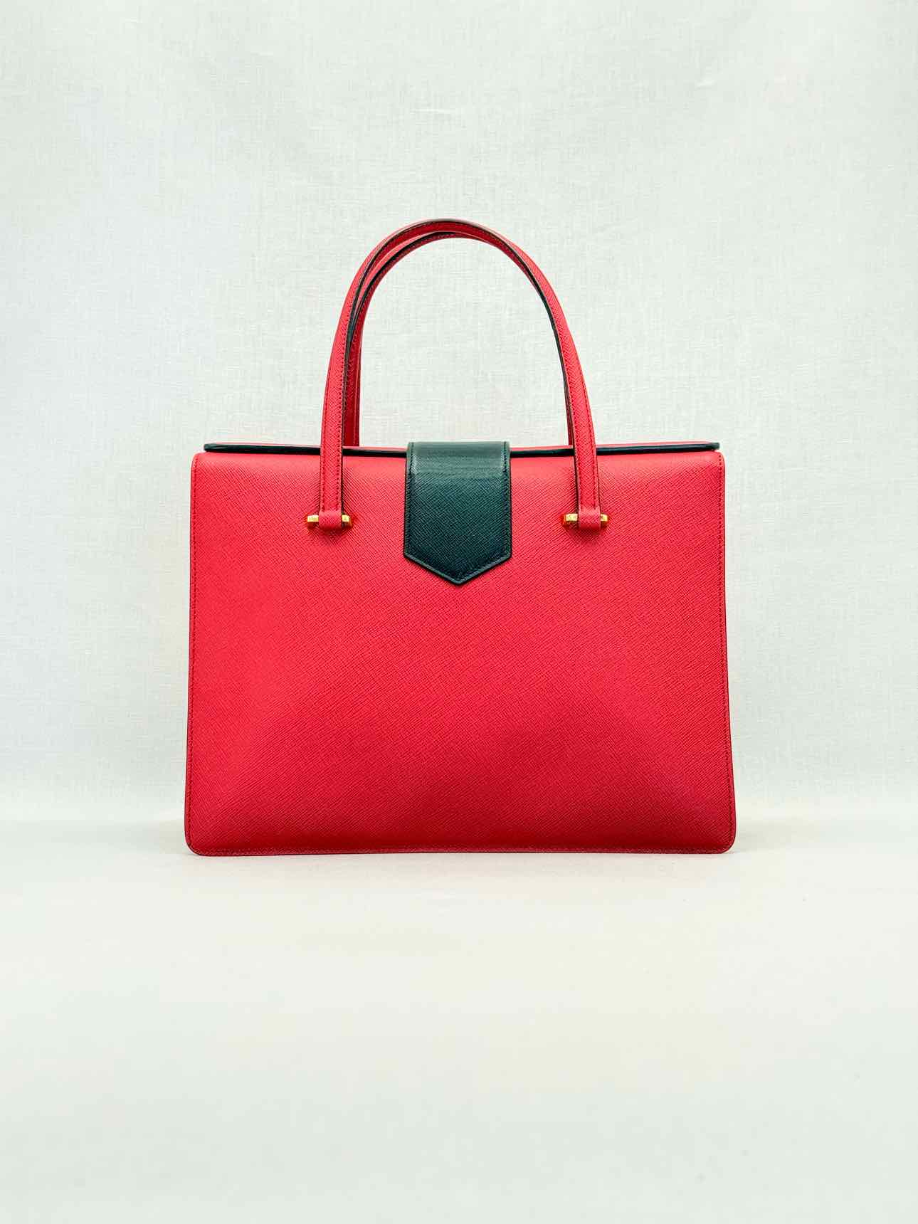 PRADA Tricolor Turn Lock Red Multicolor Tote Bag