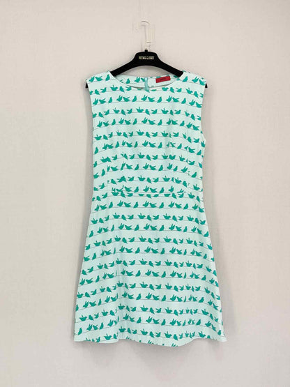 HUGO White & Green Printed Size Small Knee Length Dress
